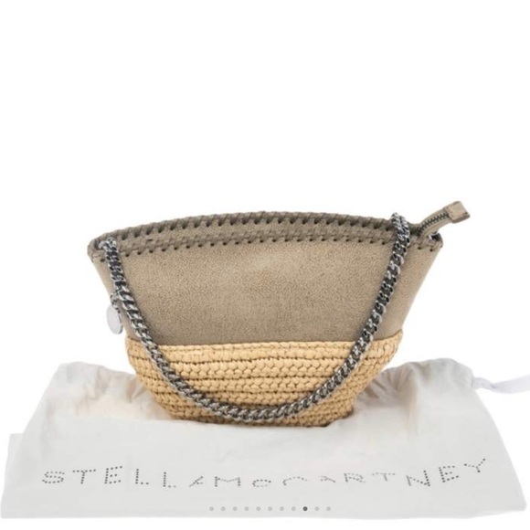 Stella McCartney Small Half and Half Bag Khaki/Beige Faux Suede and Raffia NWT